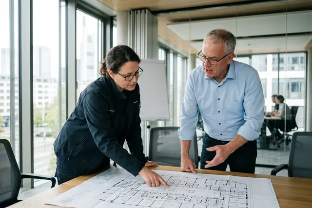 Brandschutzberatung mit einem Facility Manager anhand des Gebäudeplans